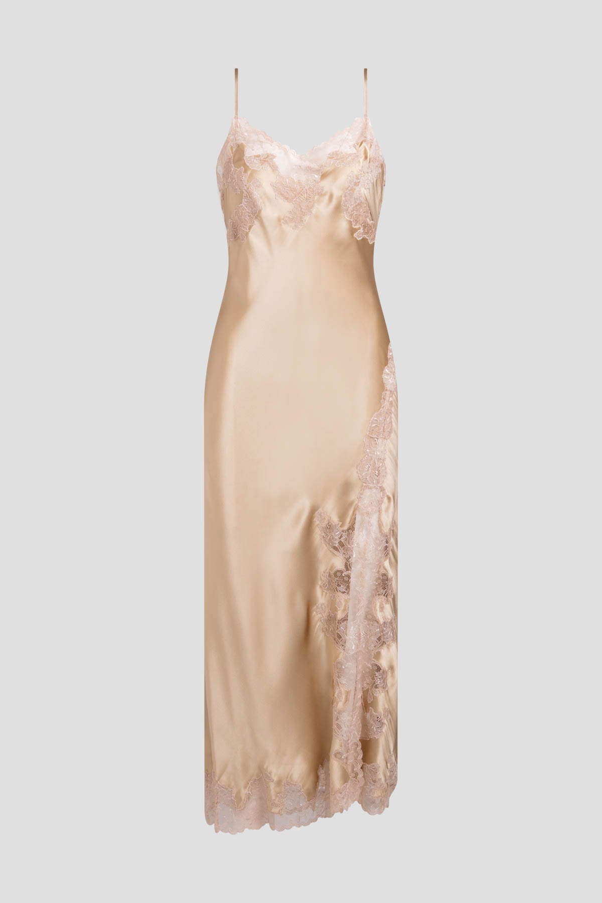 NATORI Lolita Lace Slit Silk Slip Dress