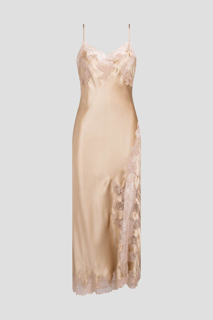 NATORI Lolita Lace Slit Silk Slip Dress