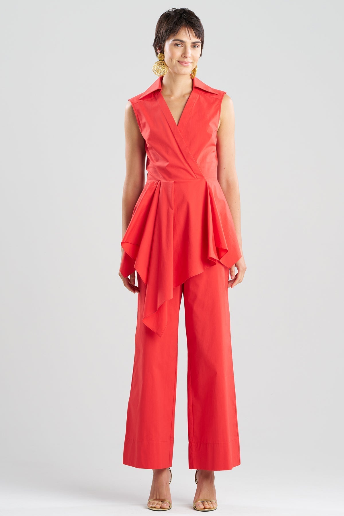 NATORI Tech Cotton Taffeta Cascade Peplum Shirt