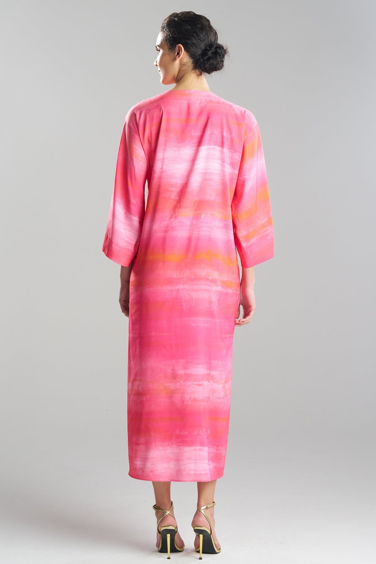 NATORI Aurora Printed Satin Slim Caftan