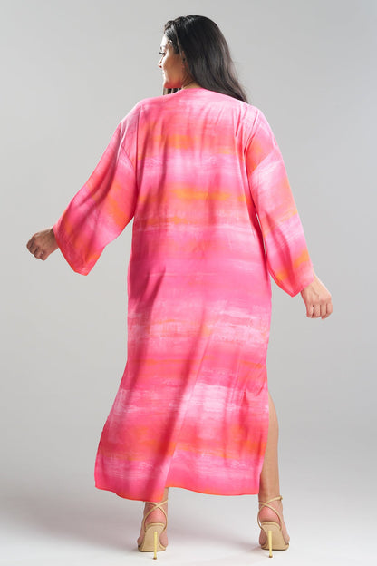 NATORI Aurora Printed Satin Slim Caftan