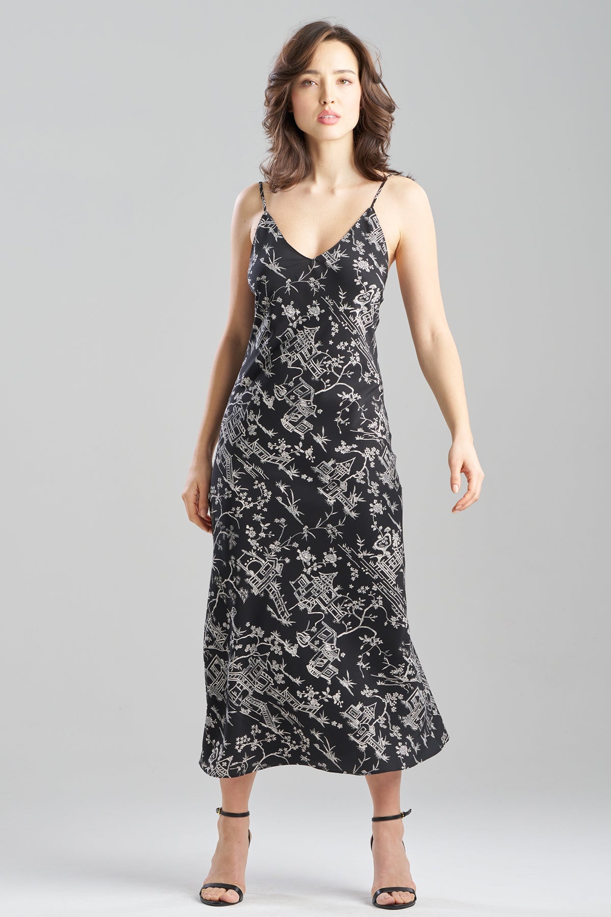 NATORI Toile Printed Satin Slip Dress