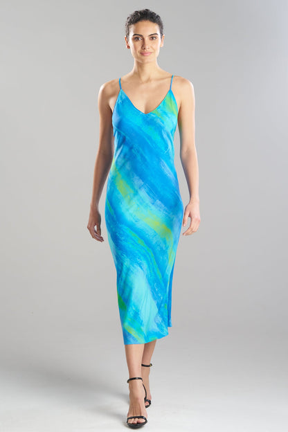 NATORI Aurora Printed Satin Slip Dress