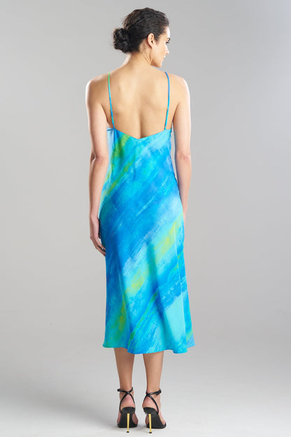 NATORI Aurora Printed Satin Slip Dress
