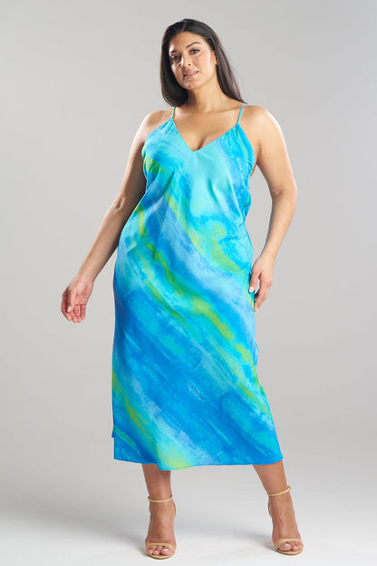 NATORI Aurora Printed Satin Slip Dress