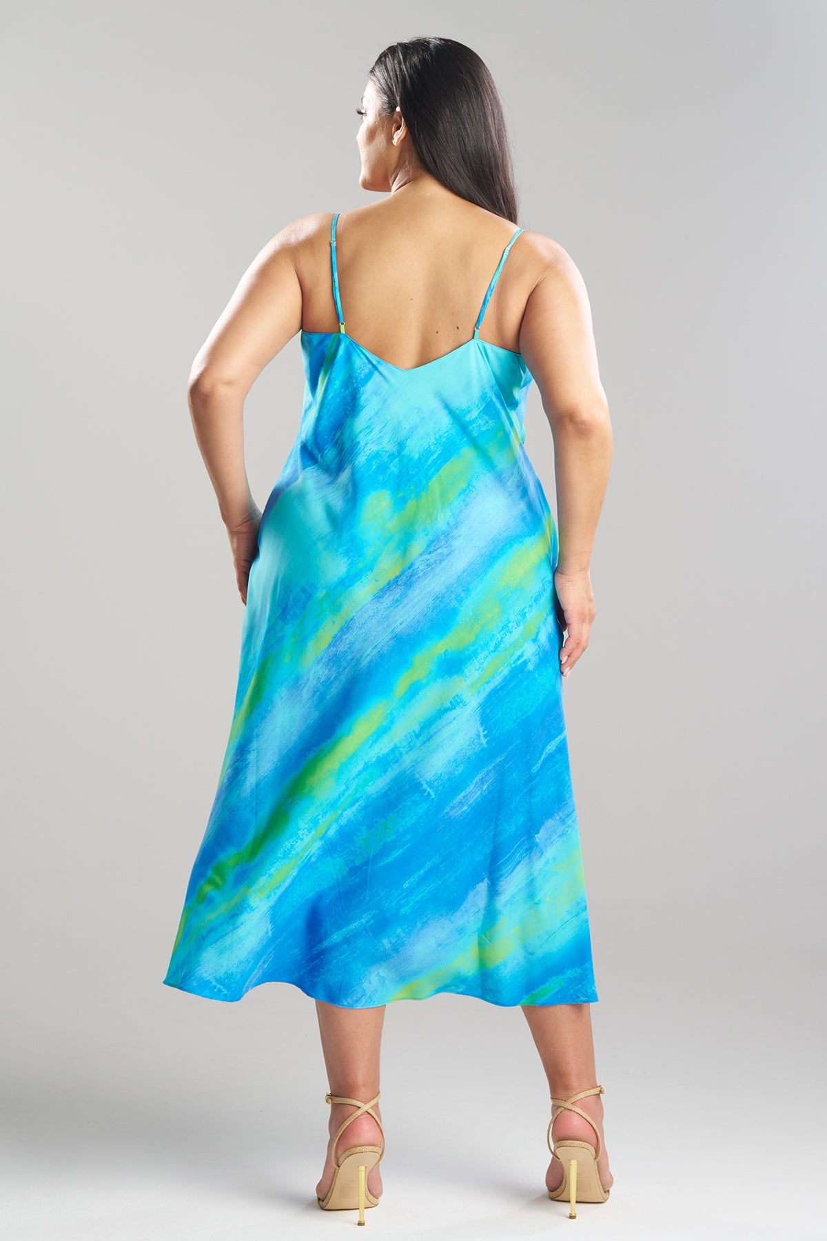 NATORI Aurora Printed Satin Slip Dress