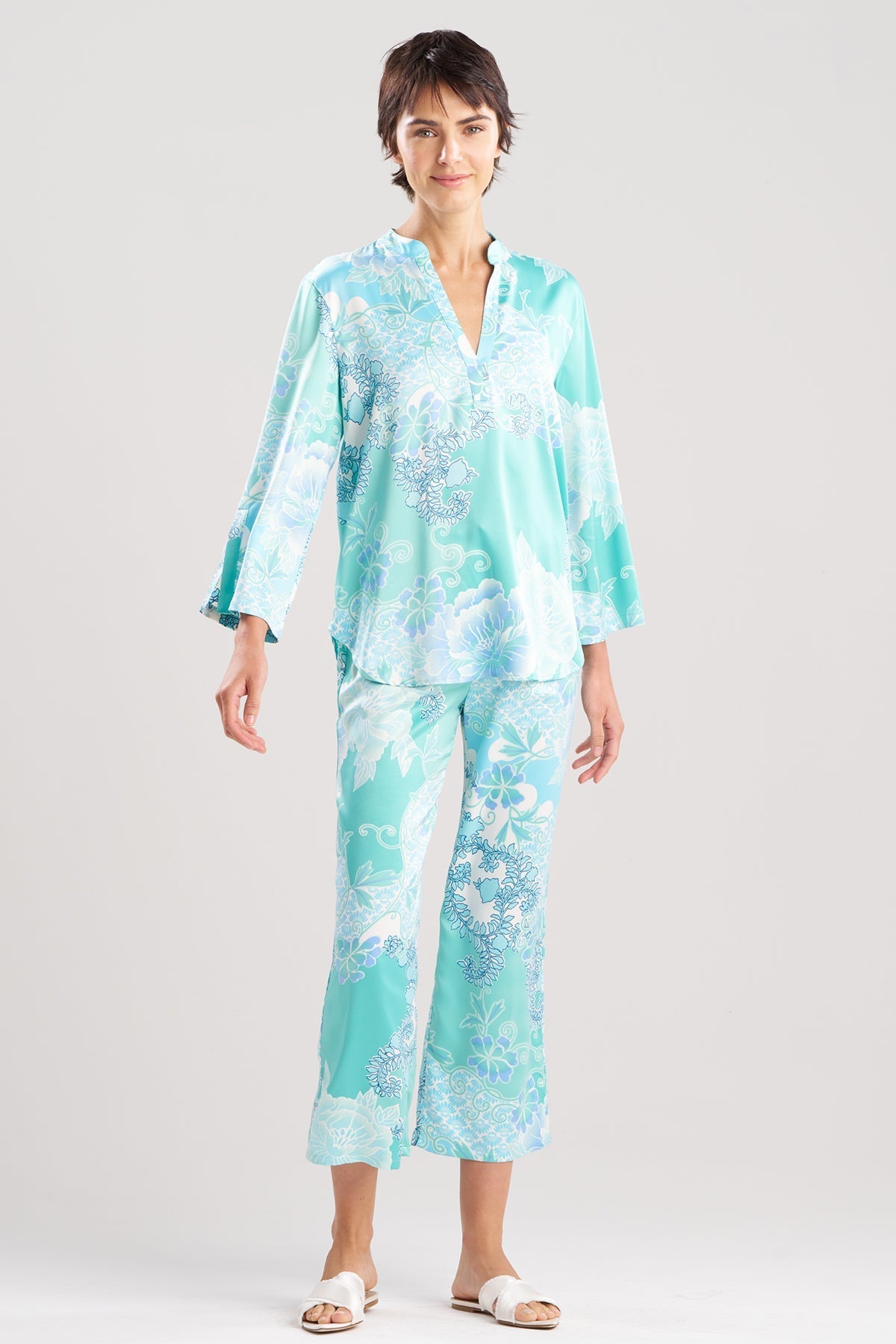 NATORI Flourish Printed Satin Mandarin PJ