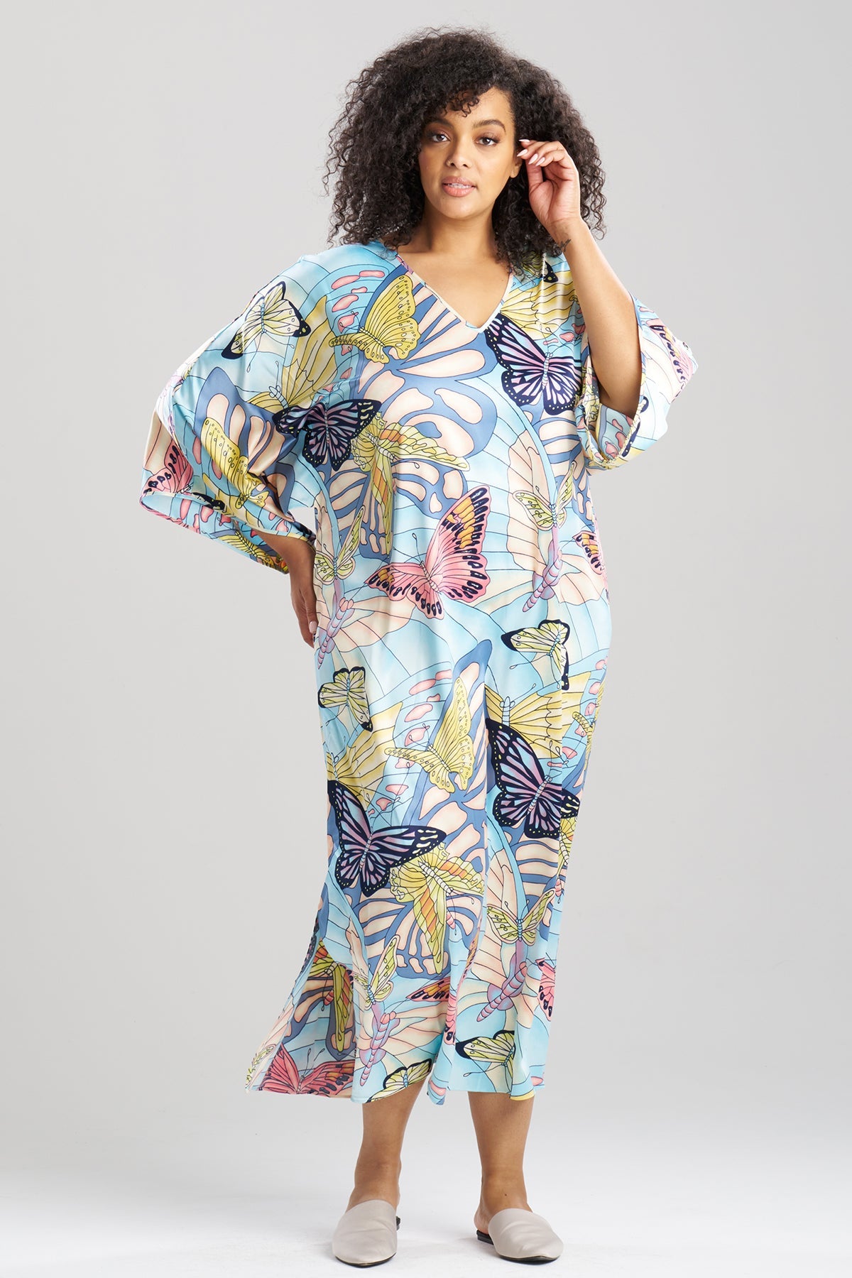 NATORI Papillon Printed Satin Caftan