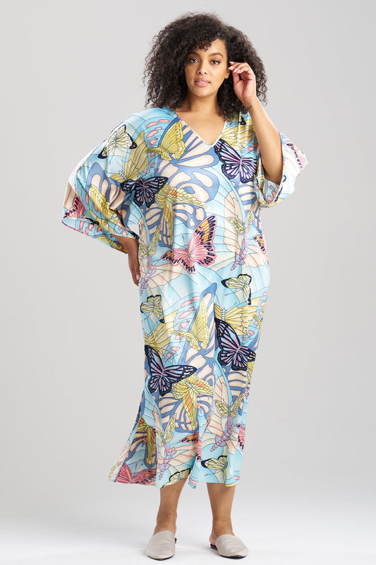 NATORI Papillon Printed Satin Caftan