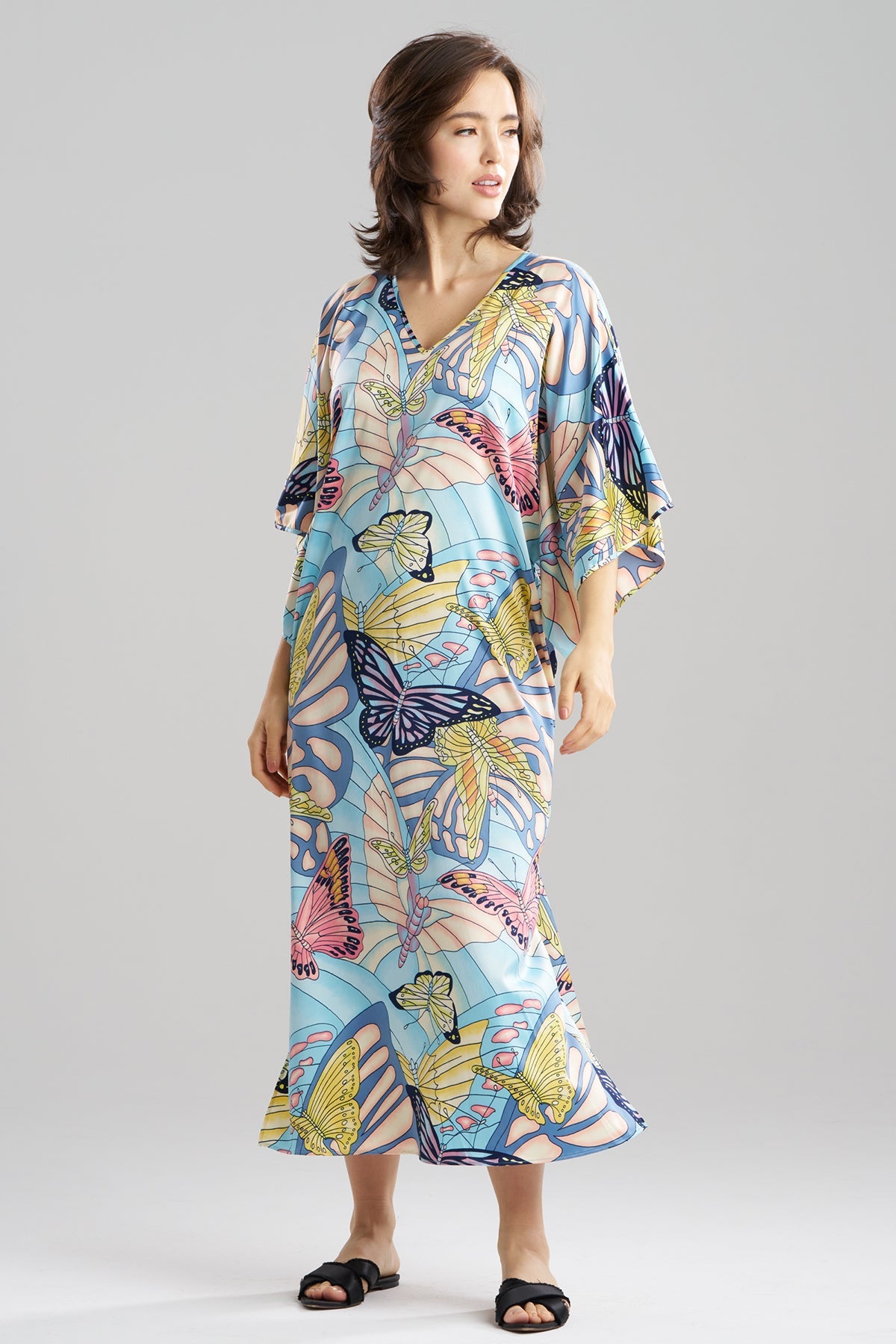 NATORI Papillon Printed Satin Caftan