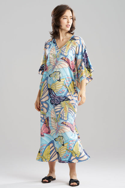 NATORI Papillon Printed Satin Caftan