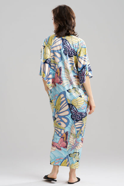 NATORI Papillon Printed Satin Caftan