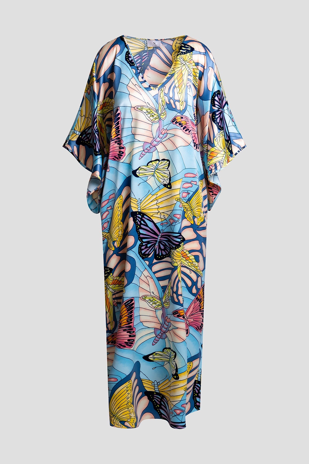 NATORI Papillon Printed Satin Caftan