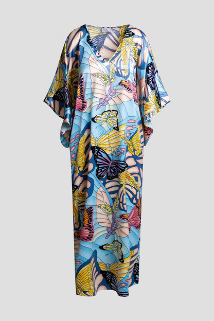 NATORI Papillon Printed Satin Caftan