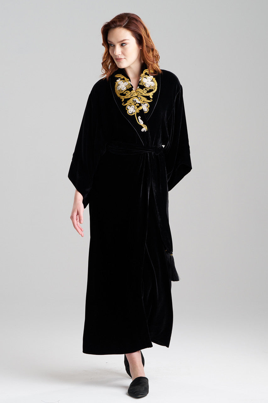 NATORI Buy Velvet Embroidered Shawl Collar Robe in Black Online