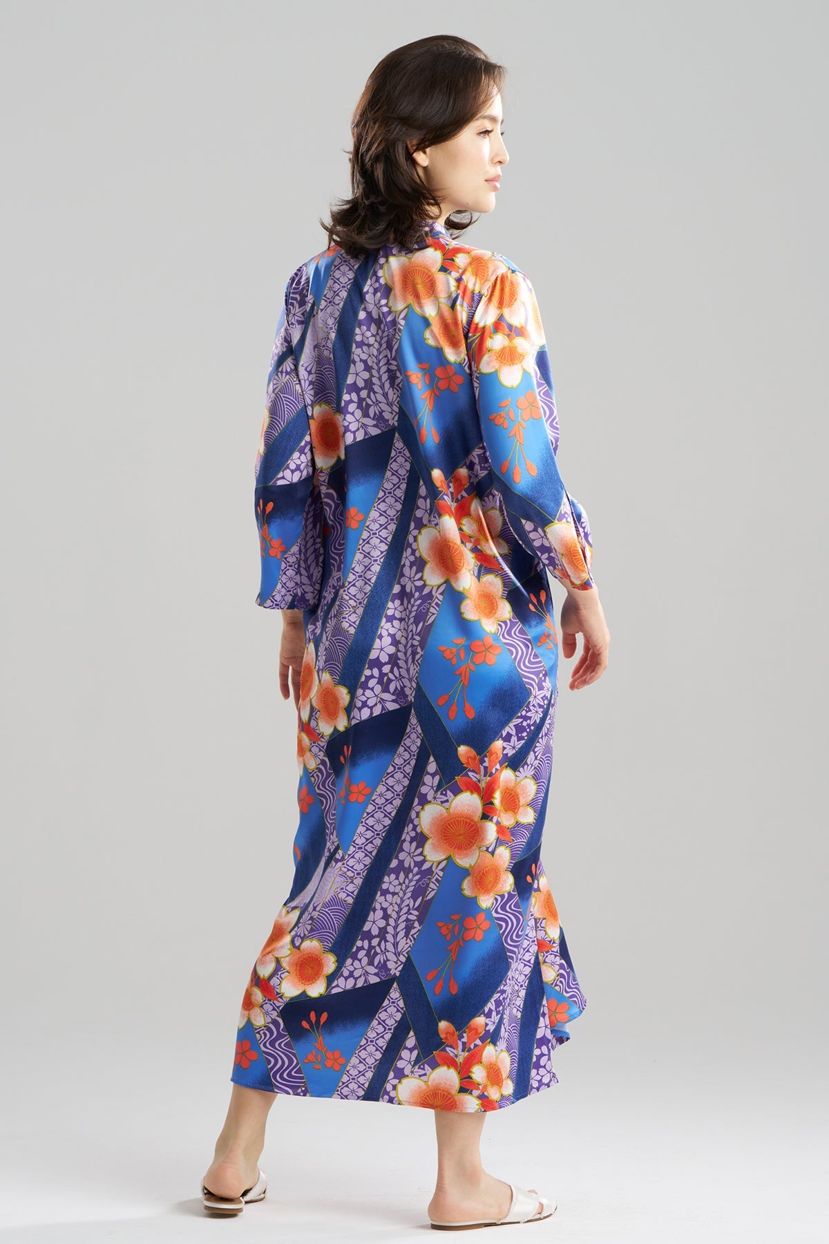 NATORI Magnolia Printed Satin Mandarin Caftan