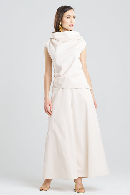 NATORI Tech Cotton Taffeta Asymmetric Funnel Neck Top