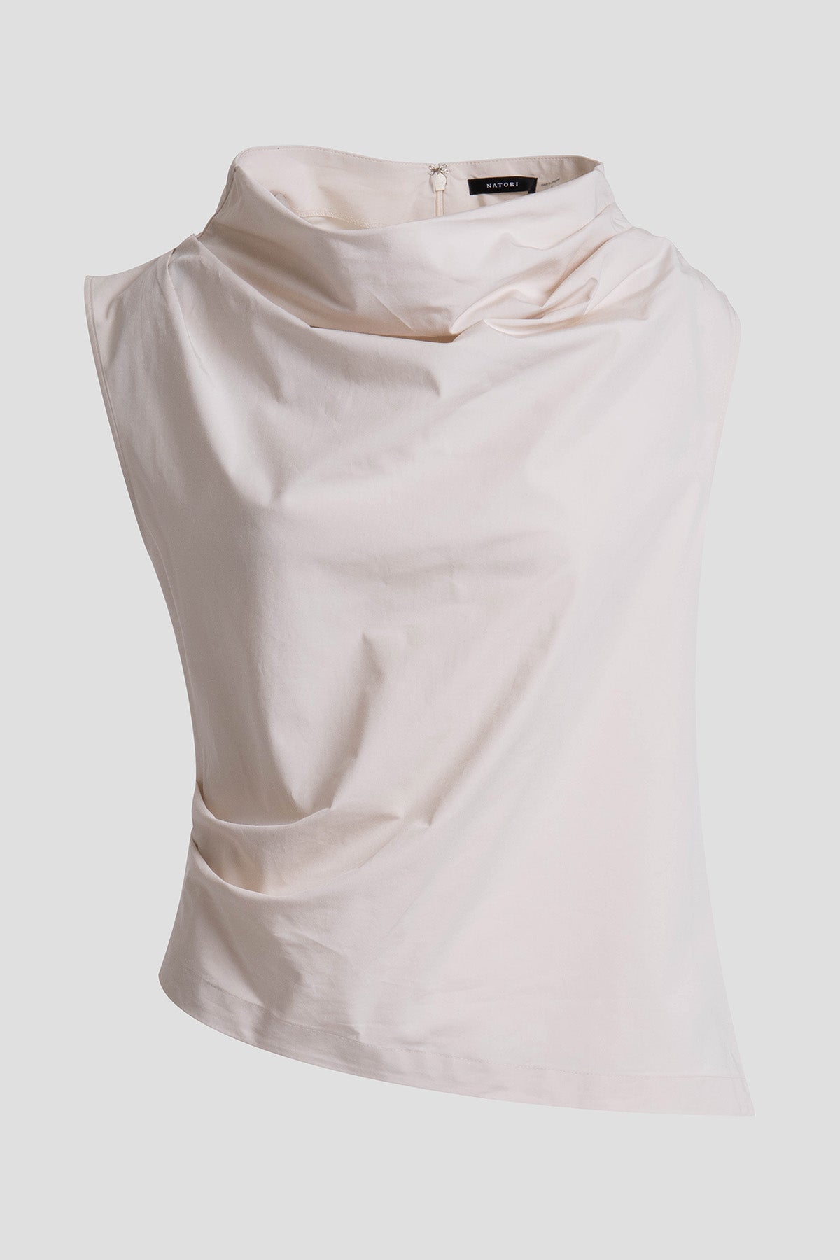 NATORI Tech Cotton Taffeta Asymmetric Funnel Neck Top