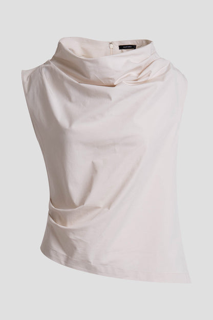 NATORI Tech Cotton Taffeta Asymmetric Funnel Neck Top