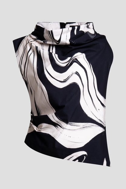 NATORI Kaze Cotton Asymmetric Funnel Neck Top