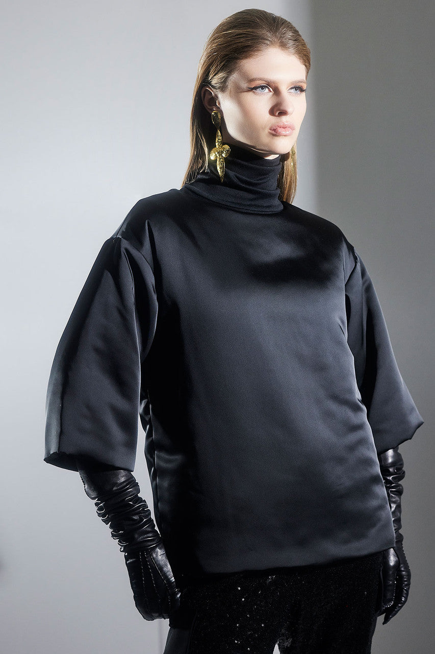 NATORI Buy Luxe Charmeuse Puffer T-Shirt Top in Black Online