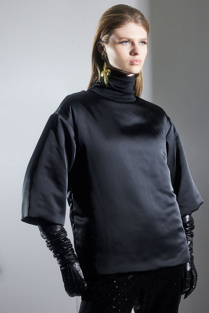 NATORI Buy Luxe Charmeuse Puffer T-Shirt Top in Black Online