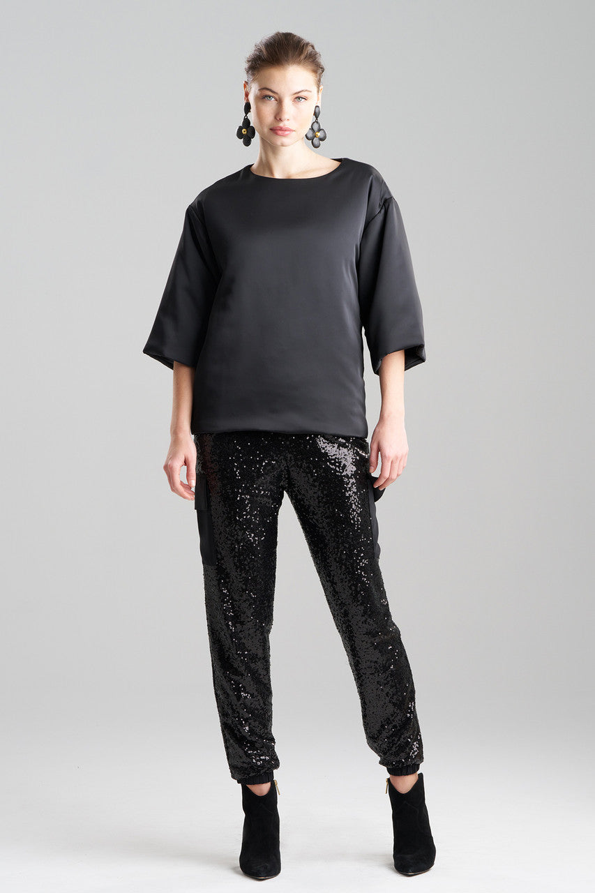 NATORI Buy Luxe Charmeuse Puffer T-Shirt Top in Black Online