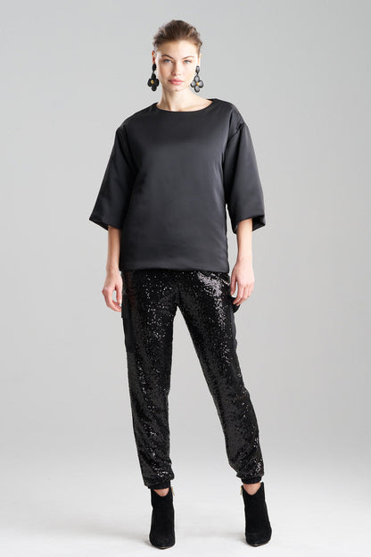 NATORI Buy Luxe Charmeuse Puffer T-Shirt Top in Black Online