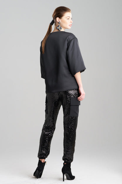 NATORI Buy Luxe Charmeuse Puffer T-Shirt Top in Black Online