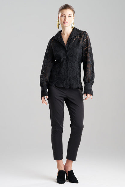 NATORI Buy Mantilla Lace Button Down Shirt in Black Online