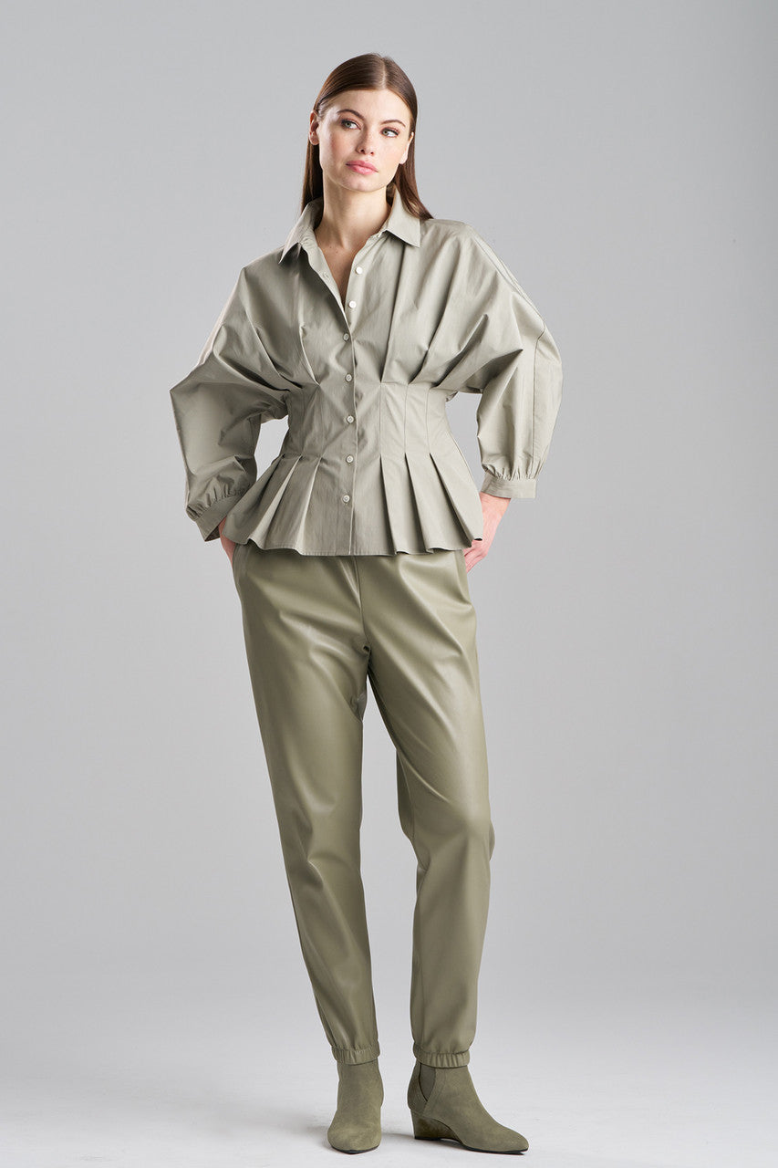 NATORI Buy Tech Cotton Taffeta Pleated Shirt in Light Sage Online