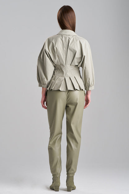 NATORI Buy Tech Cotton Taffeta Pleated Shirt in Light Sage Online