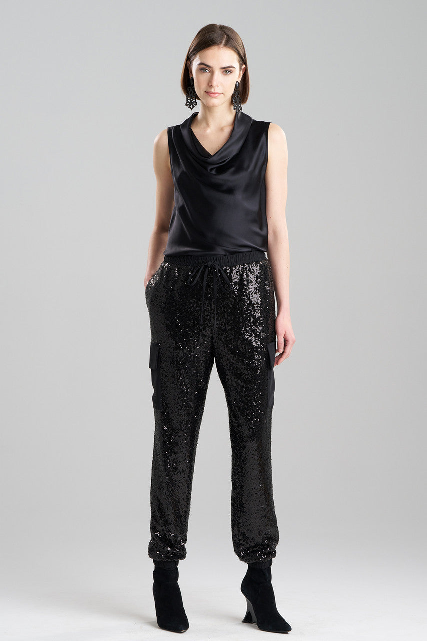 NATORI Buy Sequins Cargo Joggers in Black Online