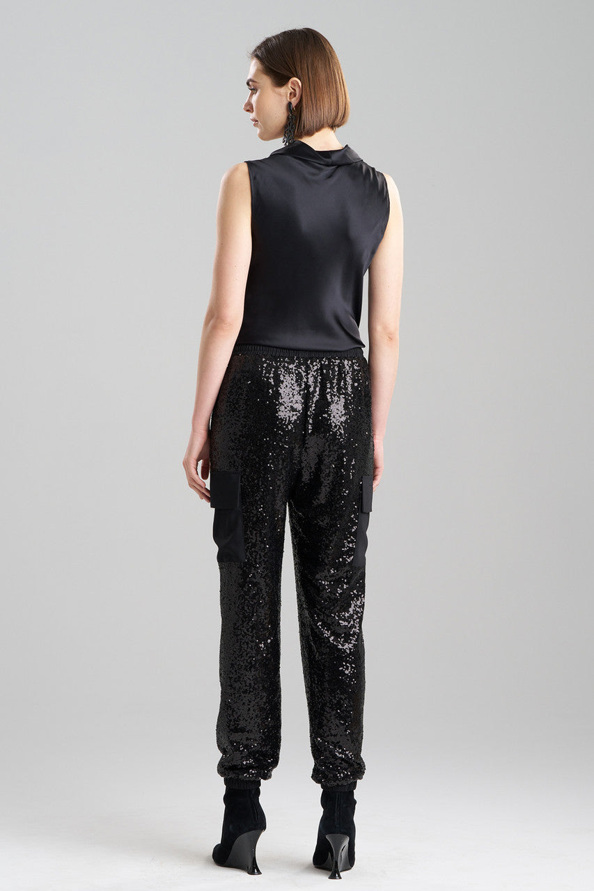 NATORI Buy Sequins Cargo Joggers in Black Online