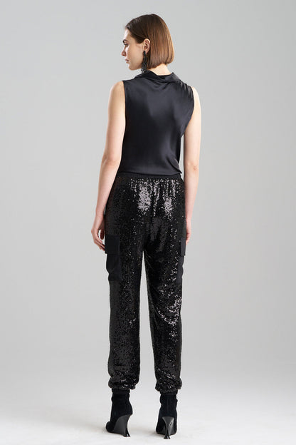 NATORI Buy Sequins Cargo Joggers in Black Online