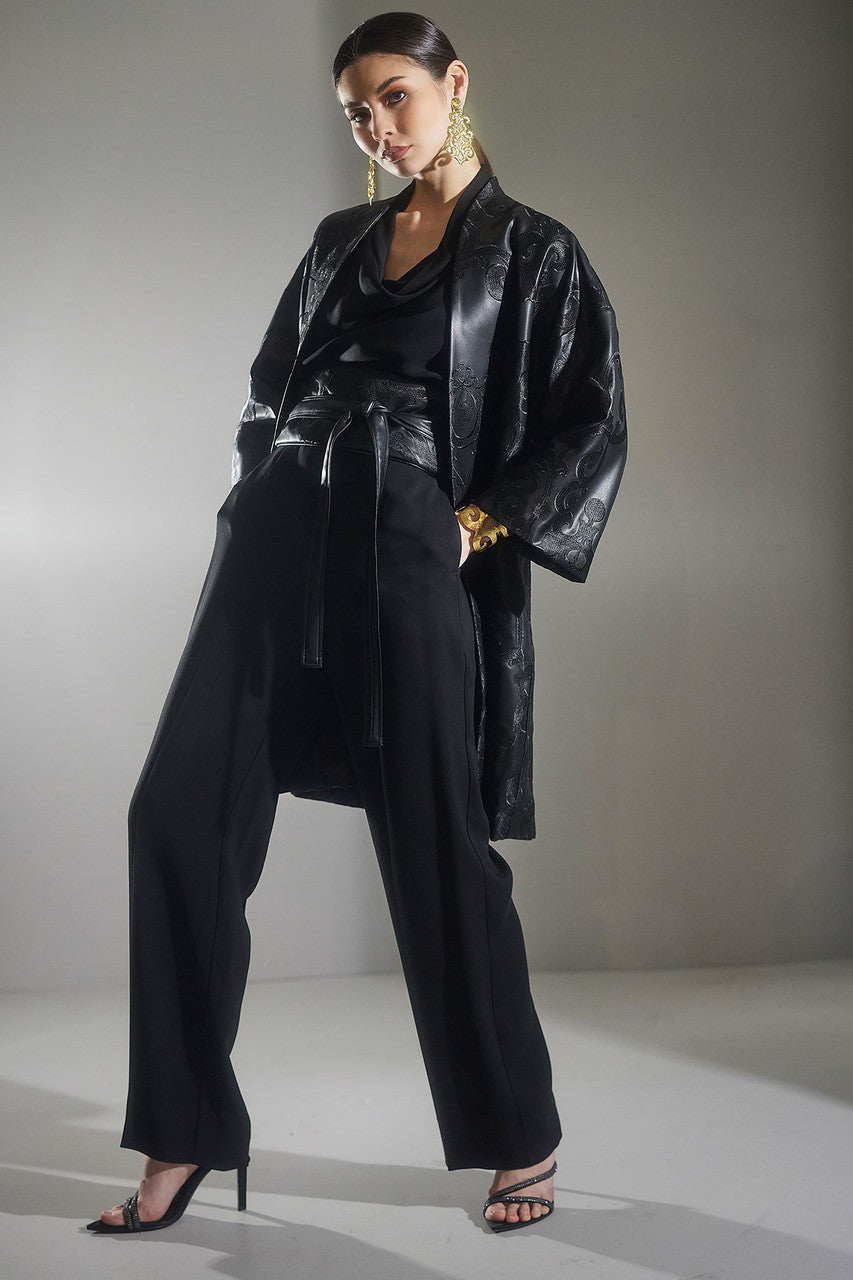 NATORI Buy Stretch Crepe Trousers in Black Online