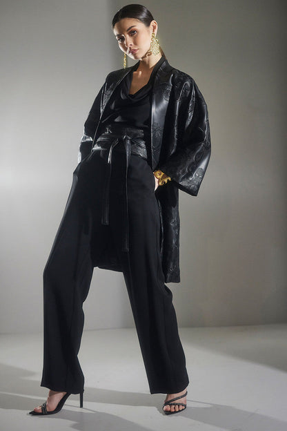 NATORI Buy Stretch Crepe Trousers in Black Online