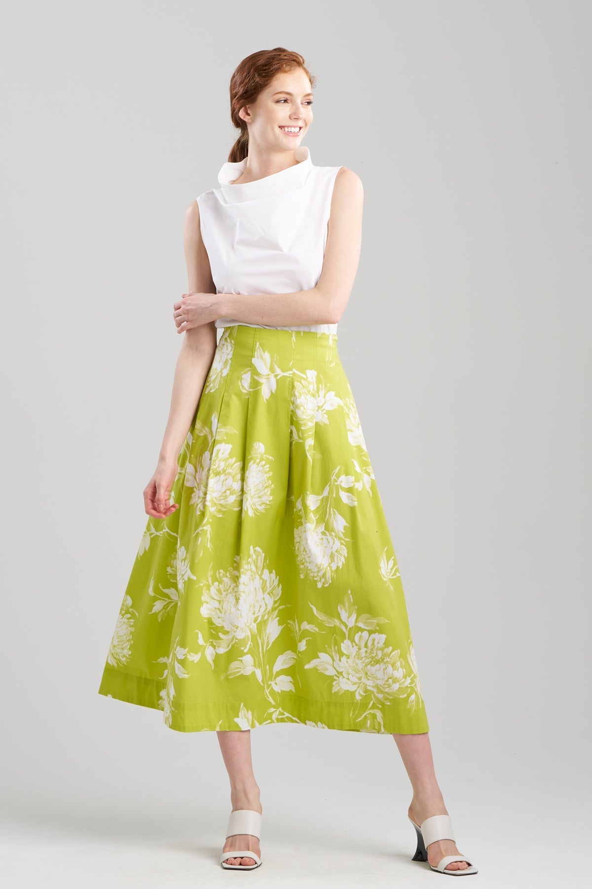 NATORI Miyako Printed Cotton Poplin Maxi Skirt