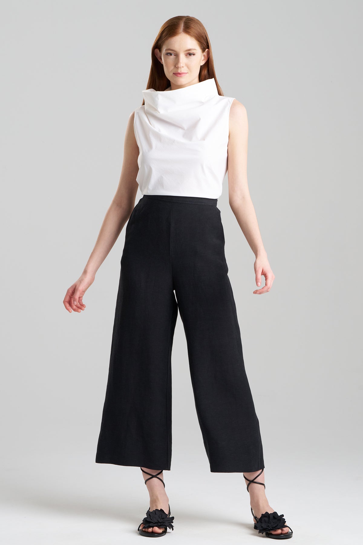 NATORI Light Weight Linen Cropped Wide Leg Pants