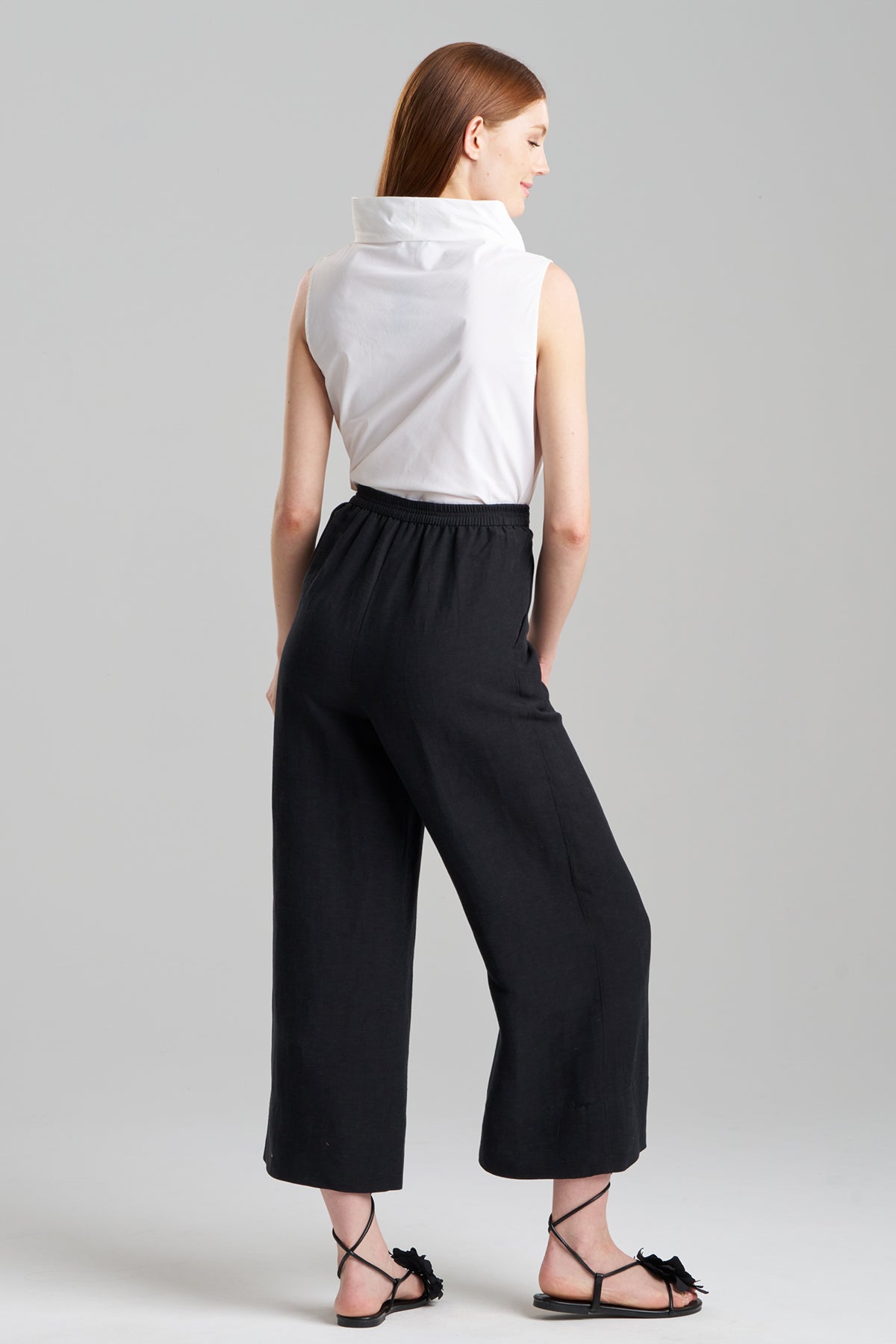 NATORI Light Weight Linen Cropped Wide Leg Pants