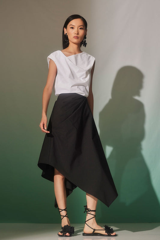 NATORI Tech Cotton Taffeta Origami Asymmetrical Skirt