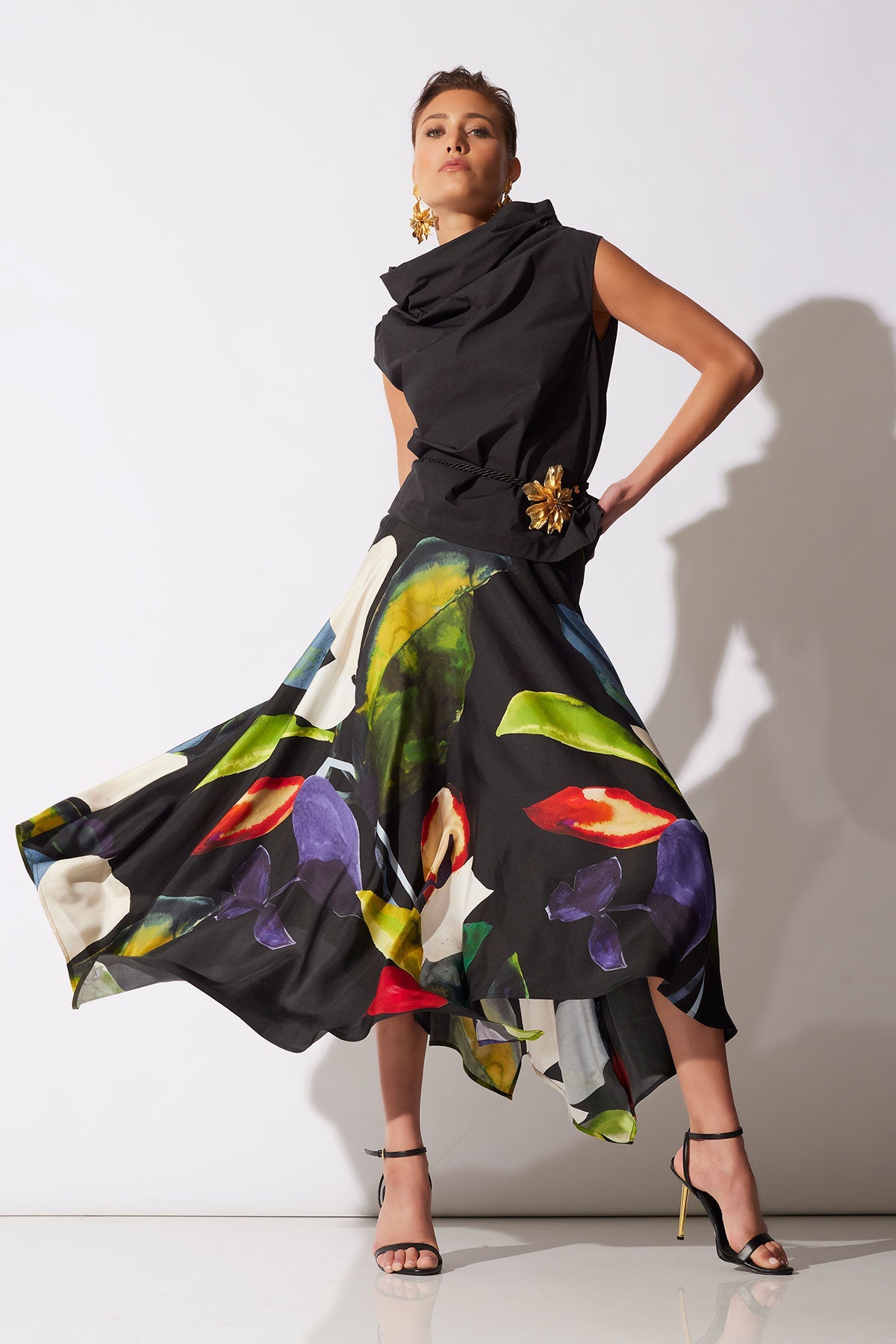 NATORI Yoru Silk Twill Origami Maxi Skirt