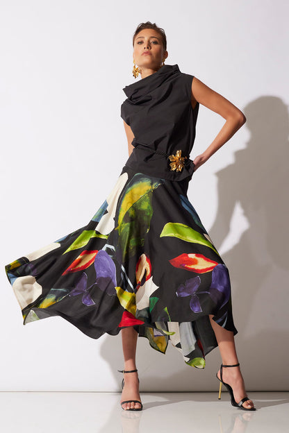NATORI Yoru Silk Twill Origami Maxi Skirt