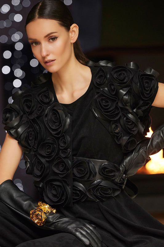 NATORI Vegan Luxe Suede 3D Floral Embroidered Vest