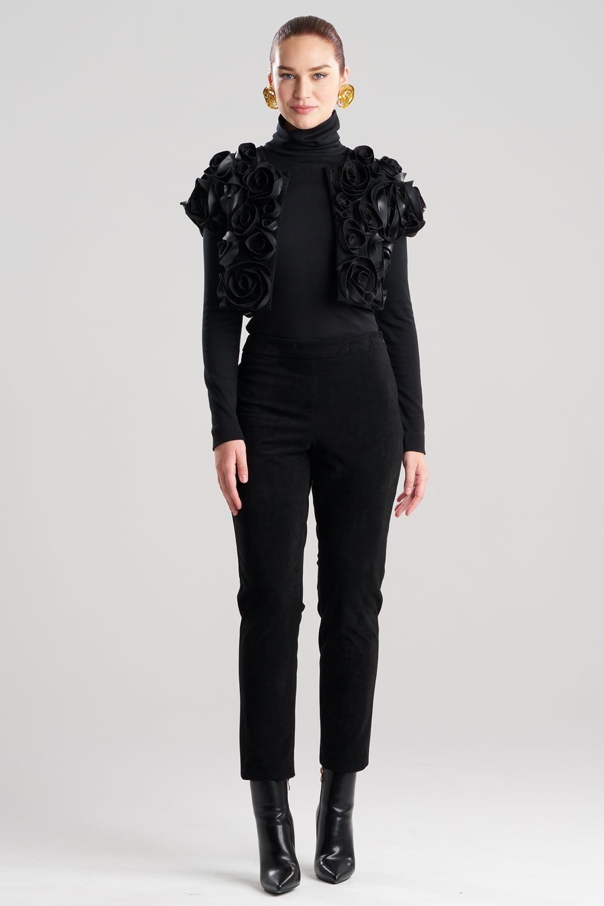 NATORI Vegan Luxe Suede 3D Floral Embroidered Vest