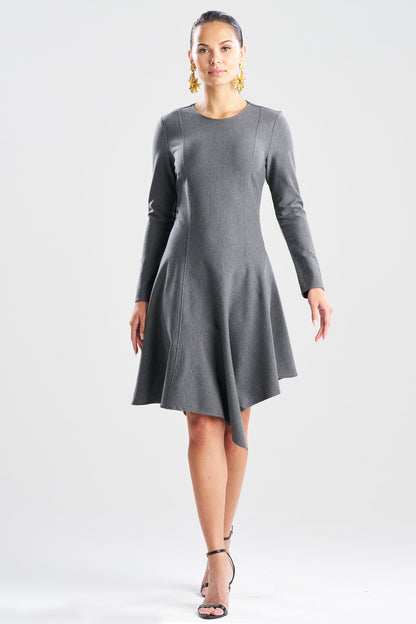 NATORI Compact Knit Asymmetric Long Sleeve Dress