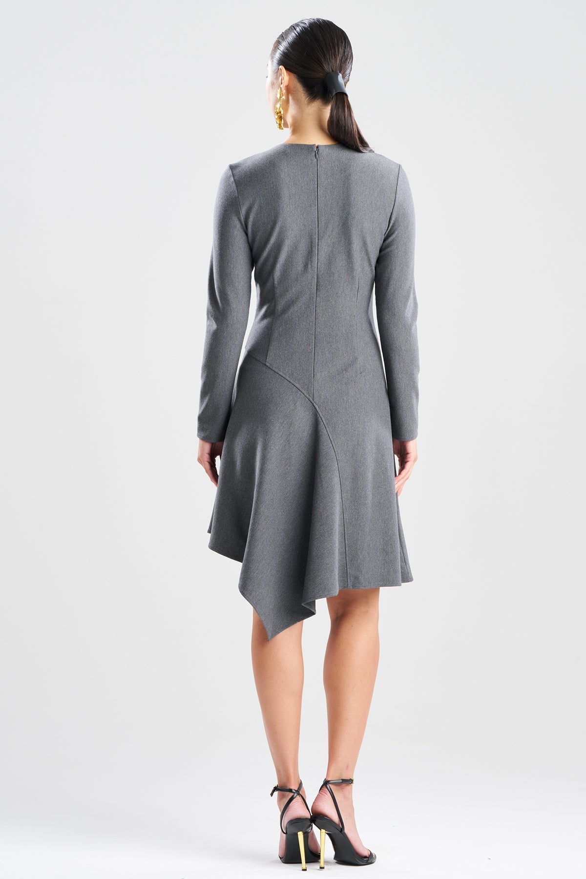 NATORI Compact Knit Asymmetric Long Sleeve Dress