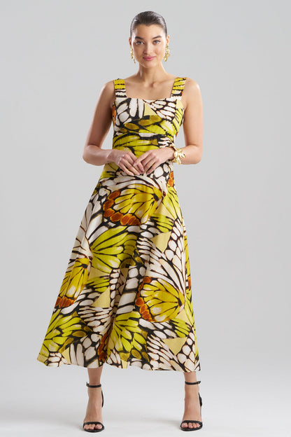 NATORI Butterfly Linen Blend Beaded Midi Sundress