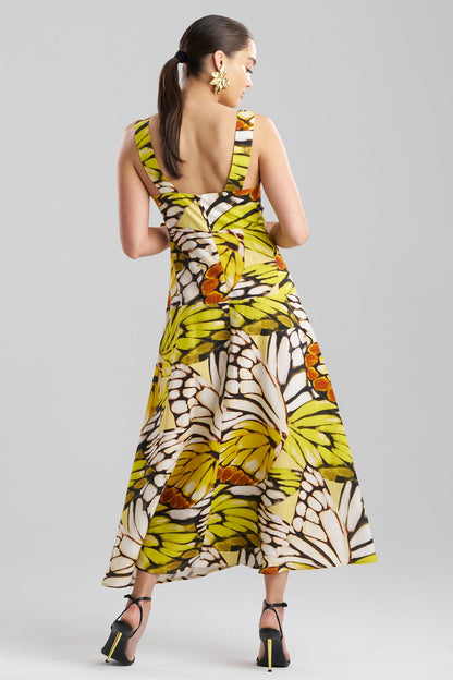 NATORI Butterfly Linen Blend Beaded Midi Sundress