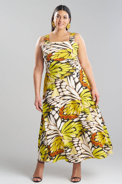 NATORI Butterfly Linen Blend Beaded Midi Sundress